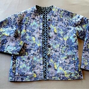 Vintage Reversible Quilted Chore Coat Floral/Geometric w/Pockets